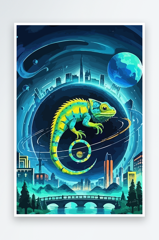 变色龙矢量插画图形元素-众图网