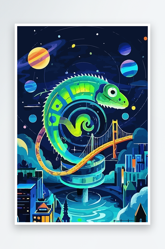 变色龙矢量插画图形元素-众图网