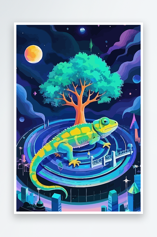 变色龙矢量插画图形元素-众图网