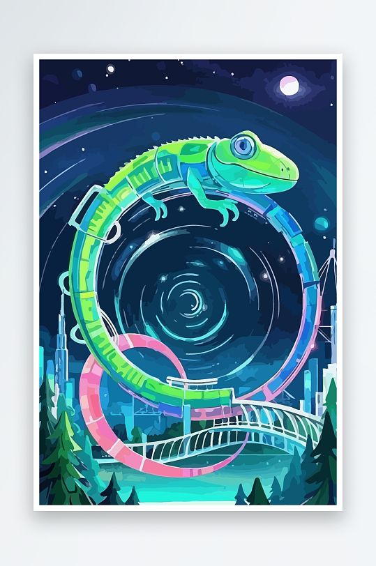 变色龙矢量插画图形元素-众图网