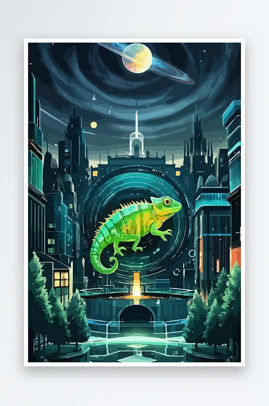 变色龙矢量插画图形元素-众图网