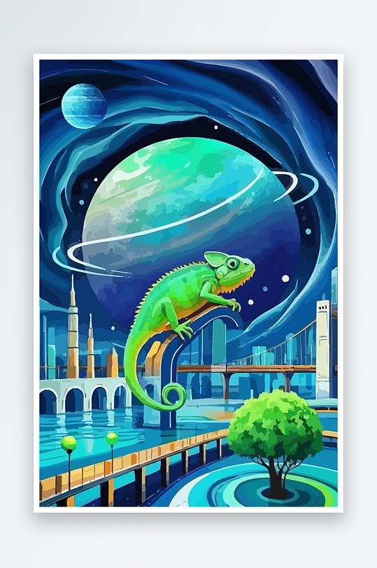 变色龙矢量插画图形元素-众图网