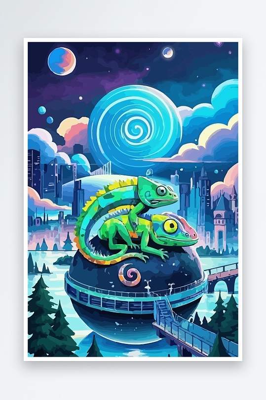 变色龙矢量插画图形元素-众图网