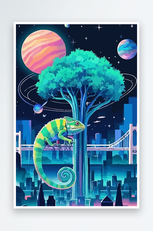 变色龙矢量插画图形-众图网