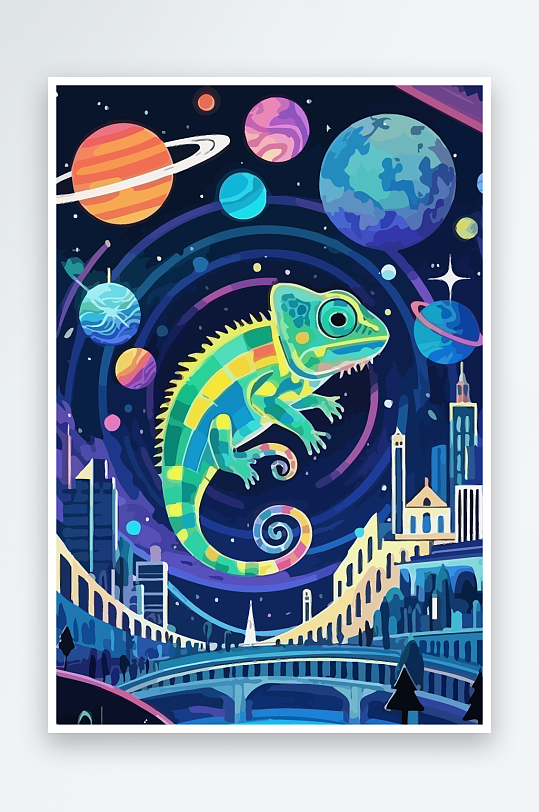 变色龙矢量插画图形-众图网