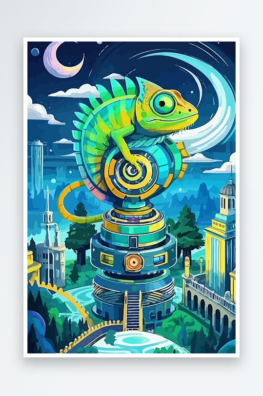 变色龙矢量插画图形-众图网