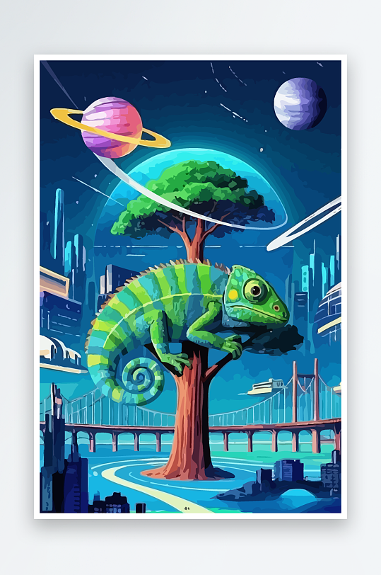 变色龙矢量插画图形-众图网