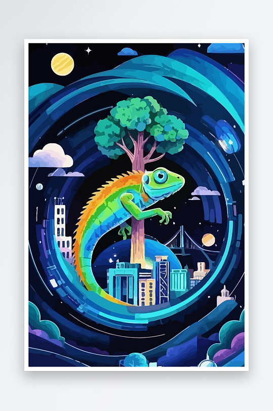 变色龙矢量插画图形-众图网