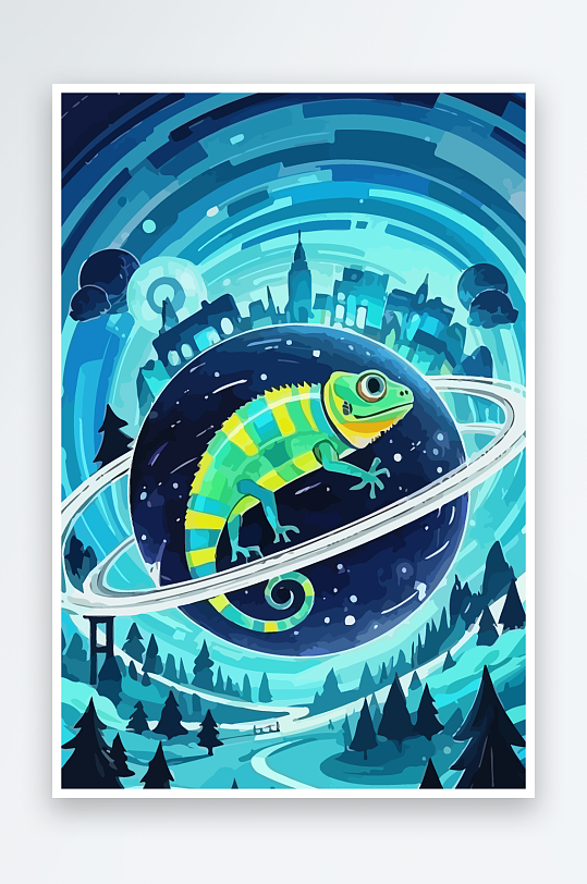 变色龙矢量插画图形-众图网