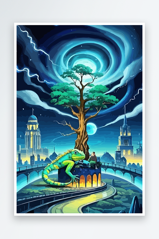 变色龙矢量插画图形-众图网