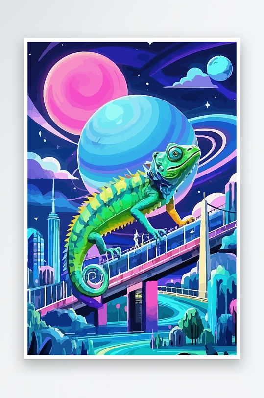 变色龙矢量插画图形-众图网