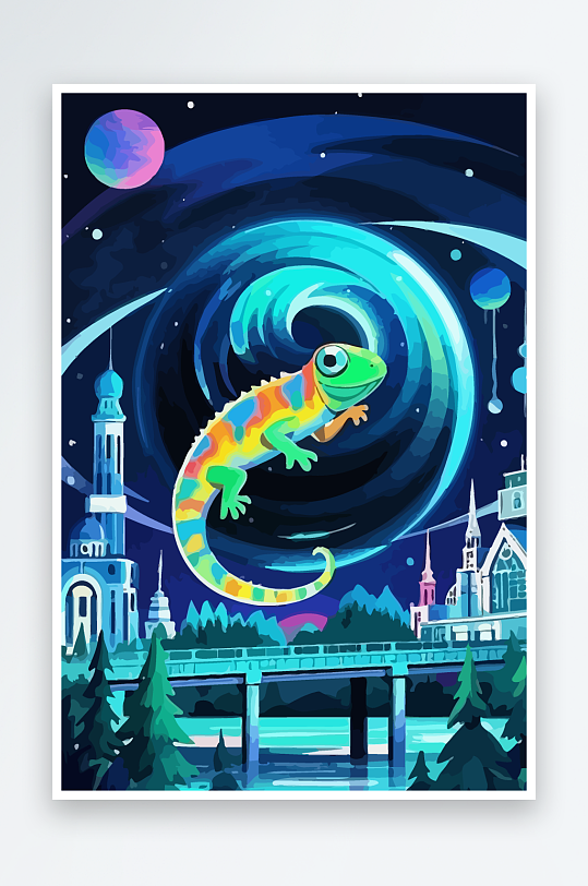 变色龙矢量插画图形-众图网