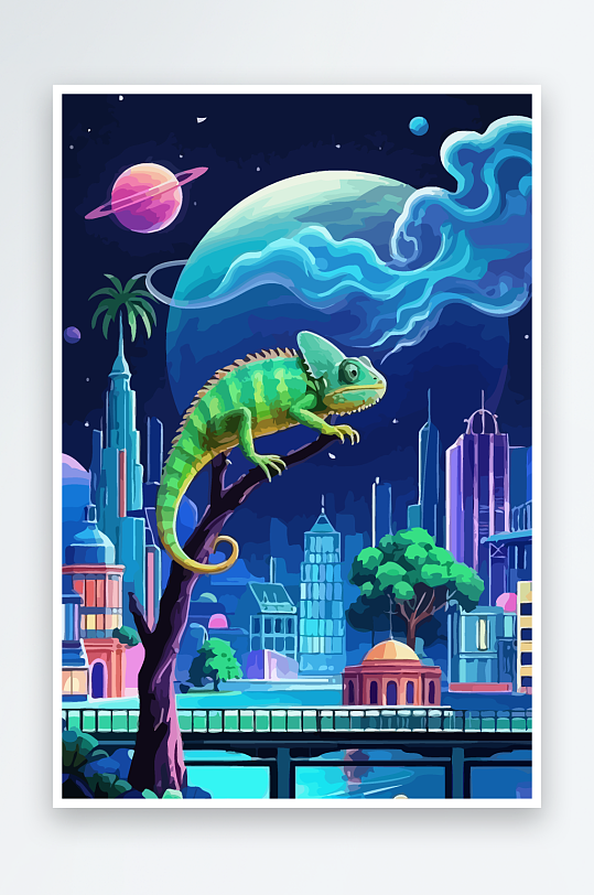 变色龙矢量插画图形-众图网