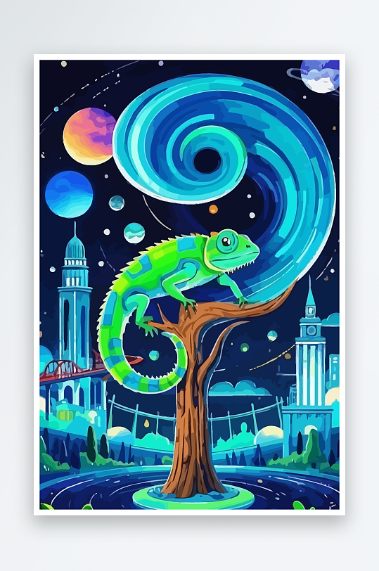 变色龙矢量插画图形-众图网