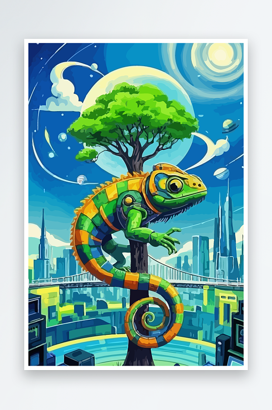 变色龙矢量插画图形-众图网