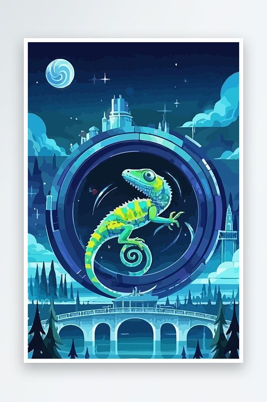 变色龙矢量插画图形-众图网