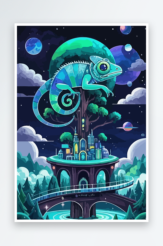 变色龙矢量插画图形-众图网