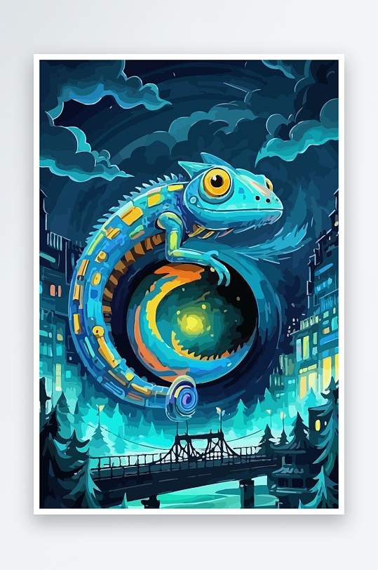 变色龙矢量插画图形元素-众图网