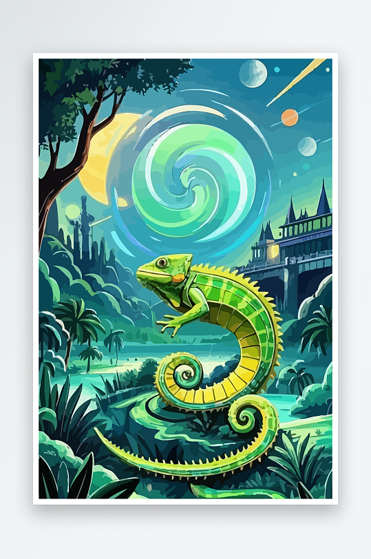 变色龙矢量插画图形元素-众图网