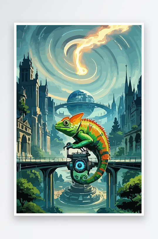 变色龙矢量插画图形元素-众图网