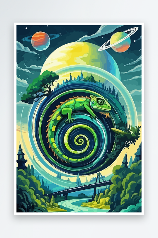 变色龙矢量插画图形元素-众图网