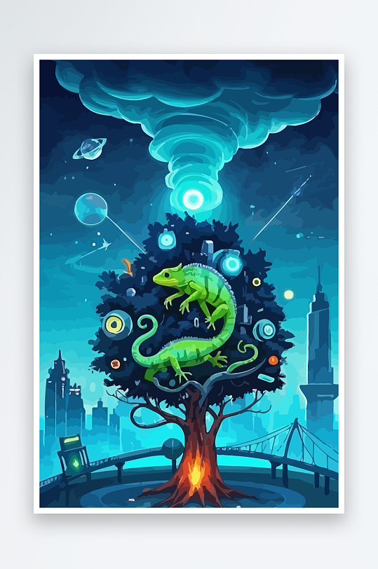 变色龙矢量插画图形元素-众图网