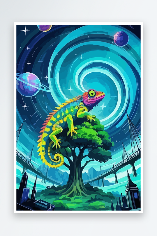 变色龙矢量插画图形元素-众图网