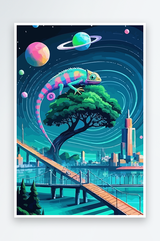 变色龙矢量插画图形元素-众图网