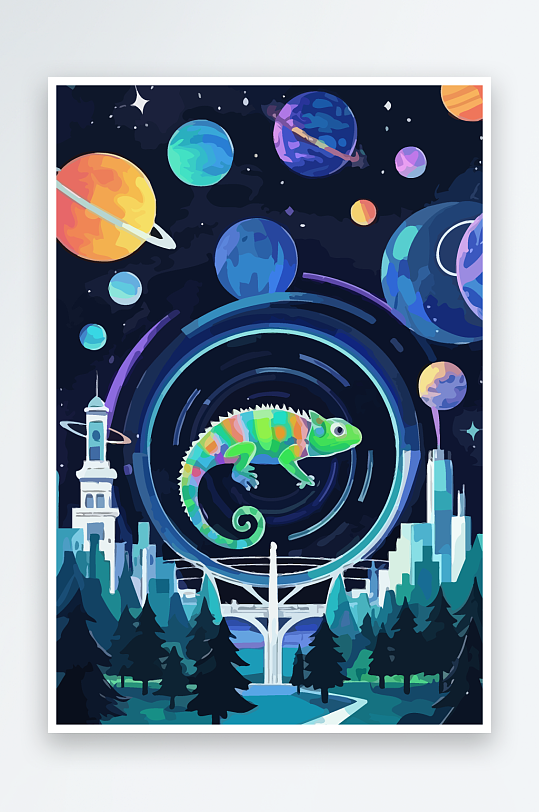 变色龙矢量插画图形元素-众图网