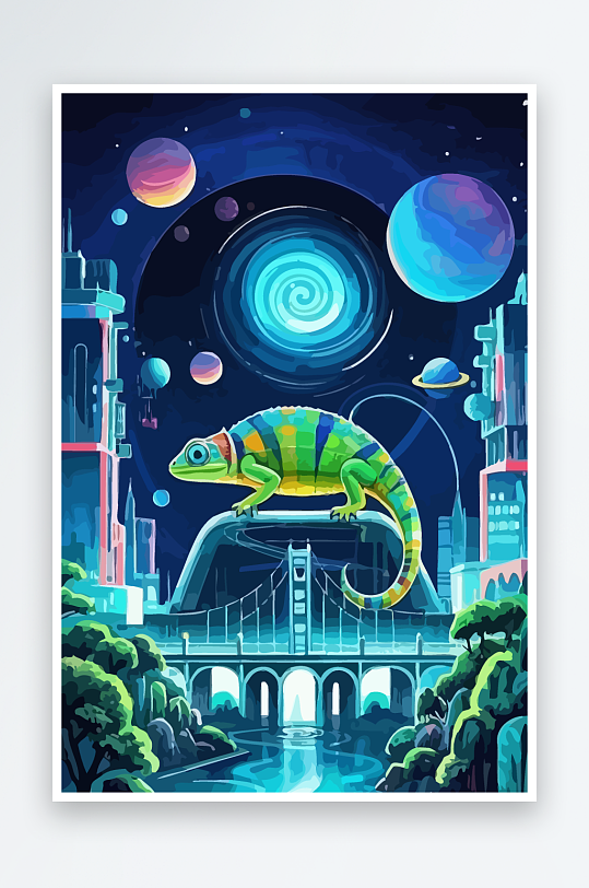 变色龙矢量插画图形-众图网