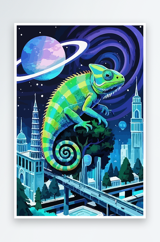 变色龙矢量插画图形-众图网