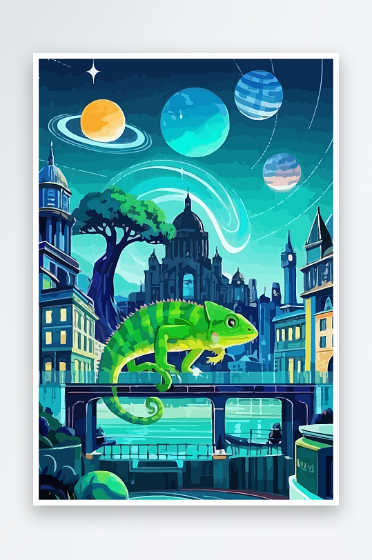 变色龙矢量插画图形-众图网