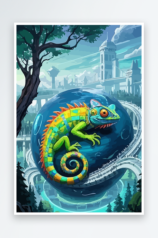 变色龙矢量插画图形-众图网