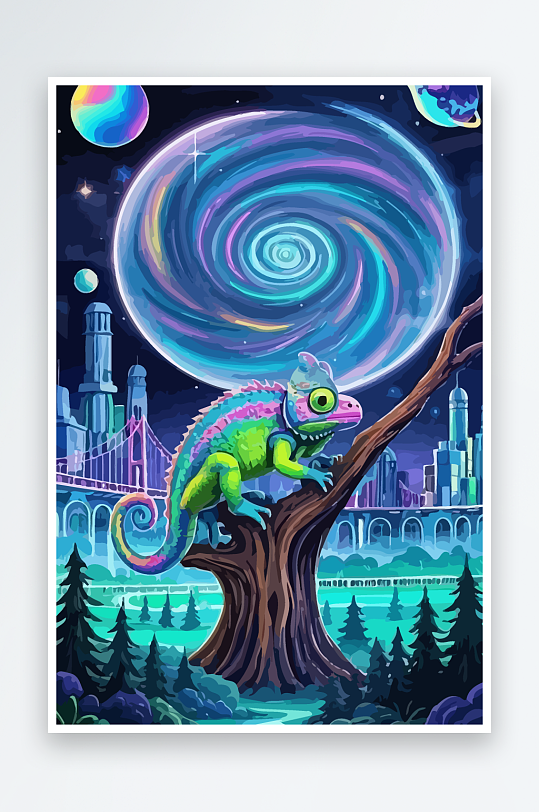 变色龙矢量插画图形-众图网