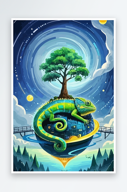 变色龙矢量插画图形-众图网