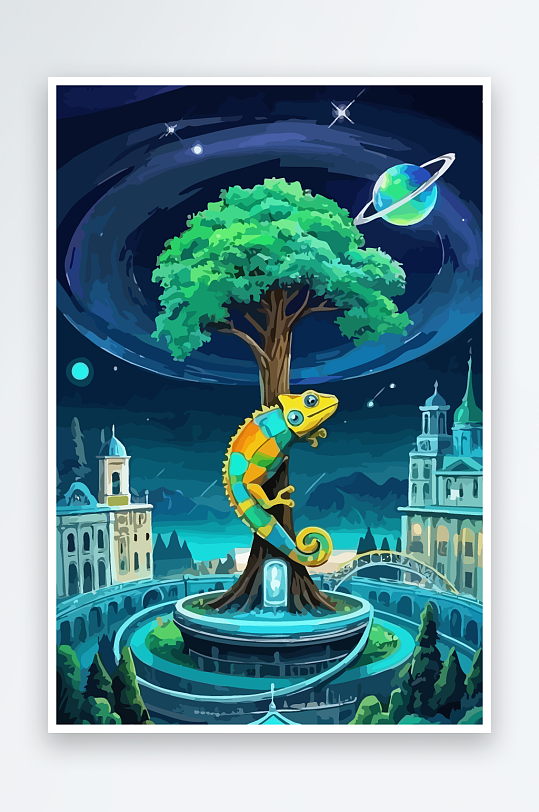 变色龙矢量插画图形-众图网