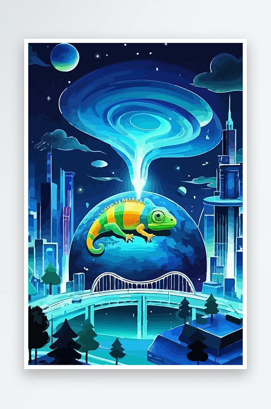 变色龙矢量插画图形-众图网