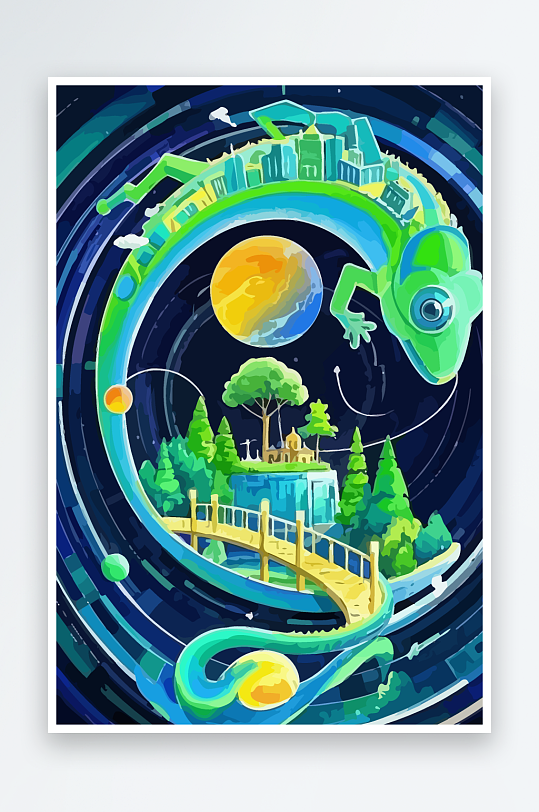 变色龙矢量插画图形-众图网