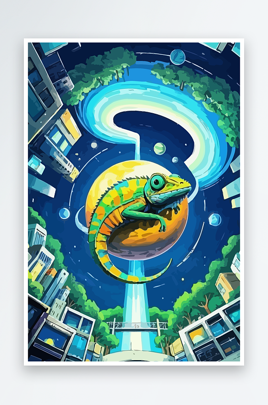 变色龙矢量插画图形-众图网