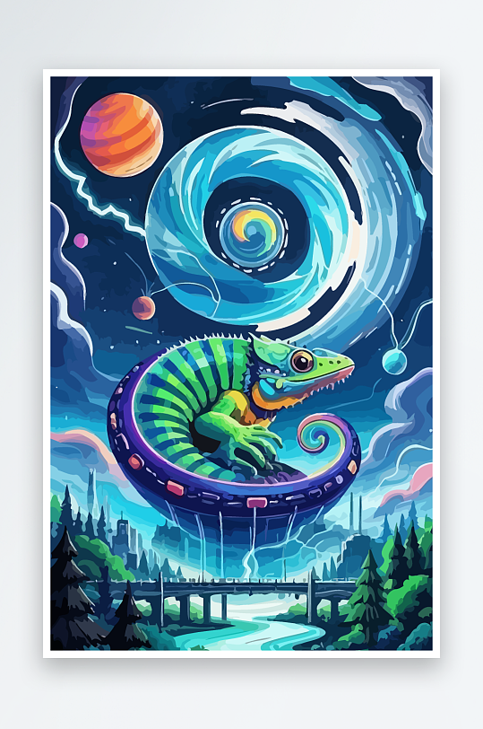 变色龙矢量插画图形-众图网