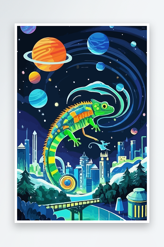 变色龙矢量插画图形-众图网