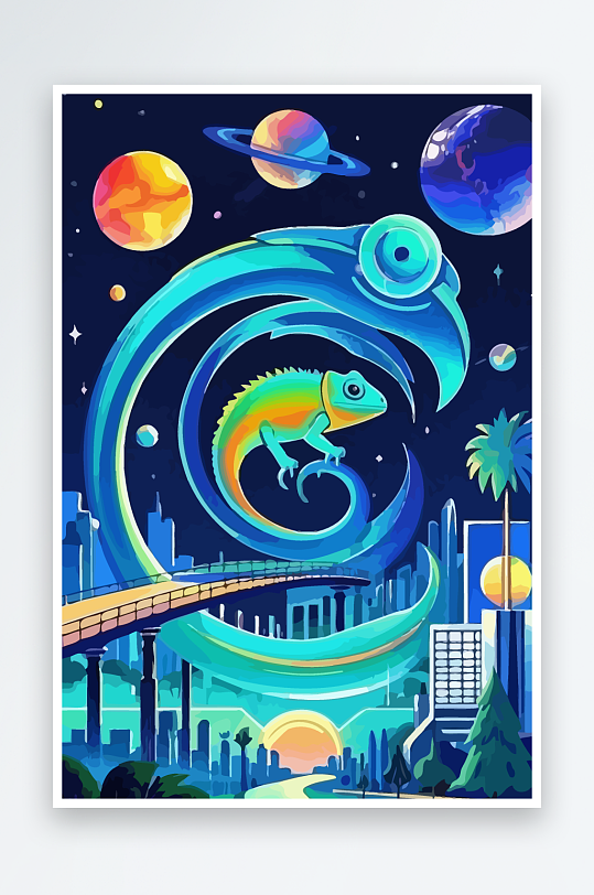 变色龙矢量插画图形-众图网