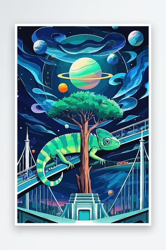 变色龙矢量插画图形-众图网