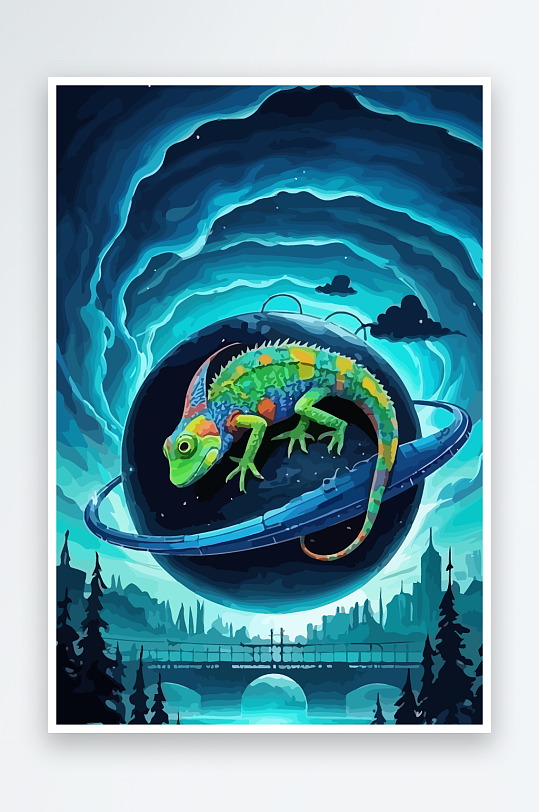 变色龙矢量插画图形-众图网