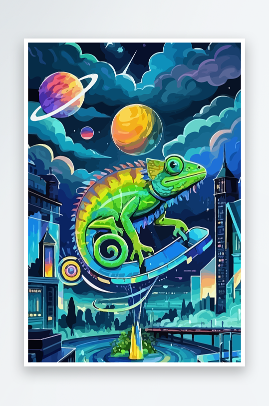 变色龙矢量插画图形元素-众图网