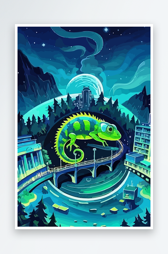 变色龙矢量插画图形元素-众图网