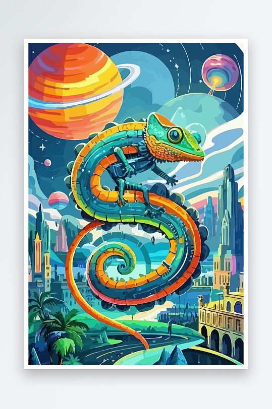 变色龙矢量插画图形元素-众图网