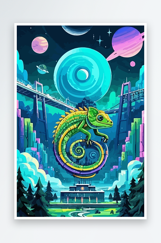 变色龙矢量插画图形元素-众图网