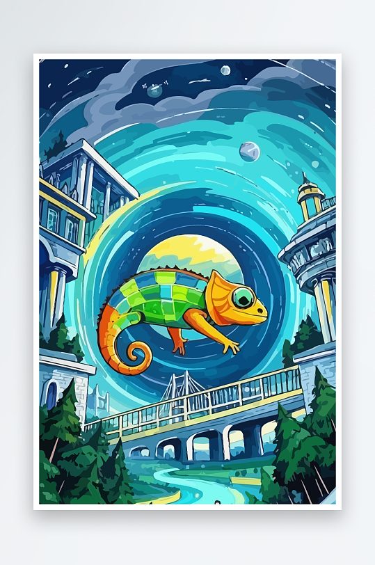 变色龙矢量插画图形元素-众图网