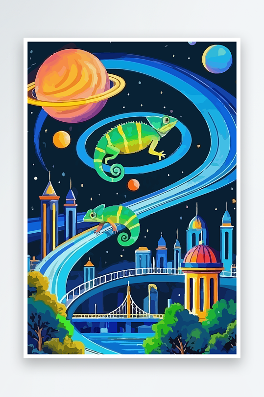 变色龙矢量插画图形元素-众图网